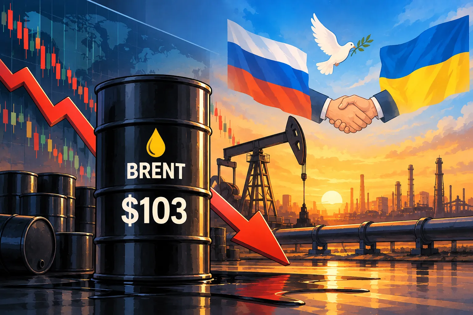 Brent Falls to $103 on Russia-Ukraine Energy Ceasefire Hopes