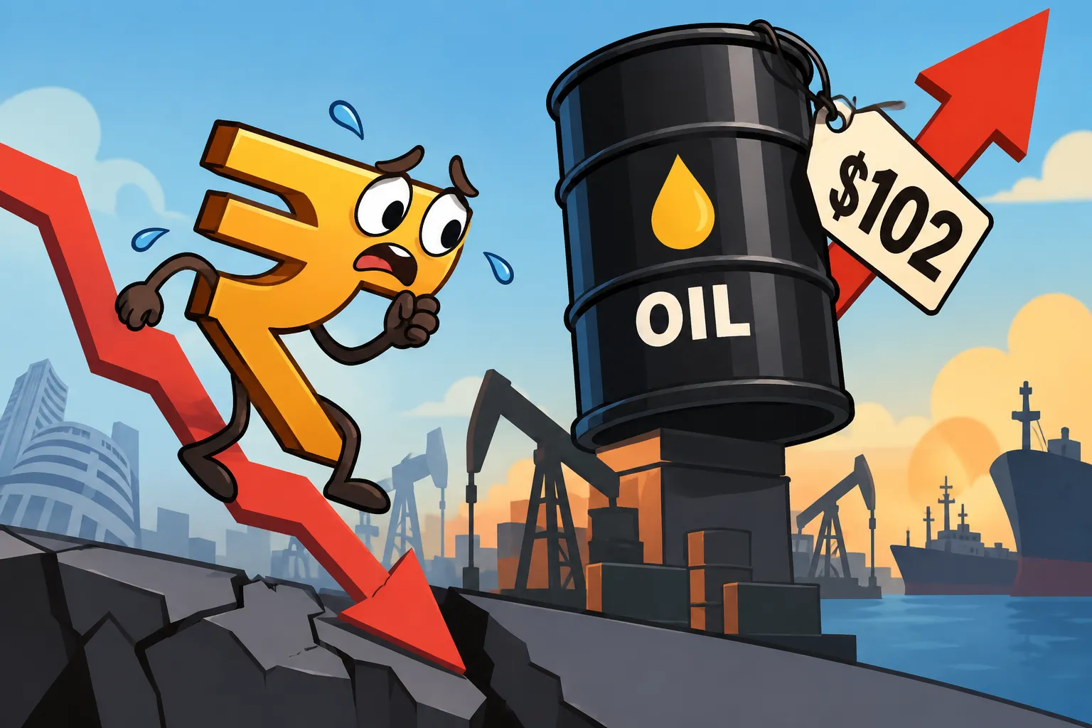 Rupee Hits 95.46 as Crude Oil Tops $102 a Barrel