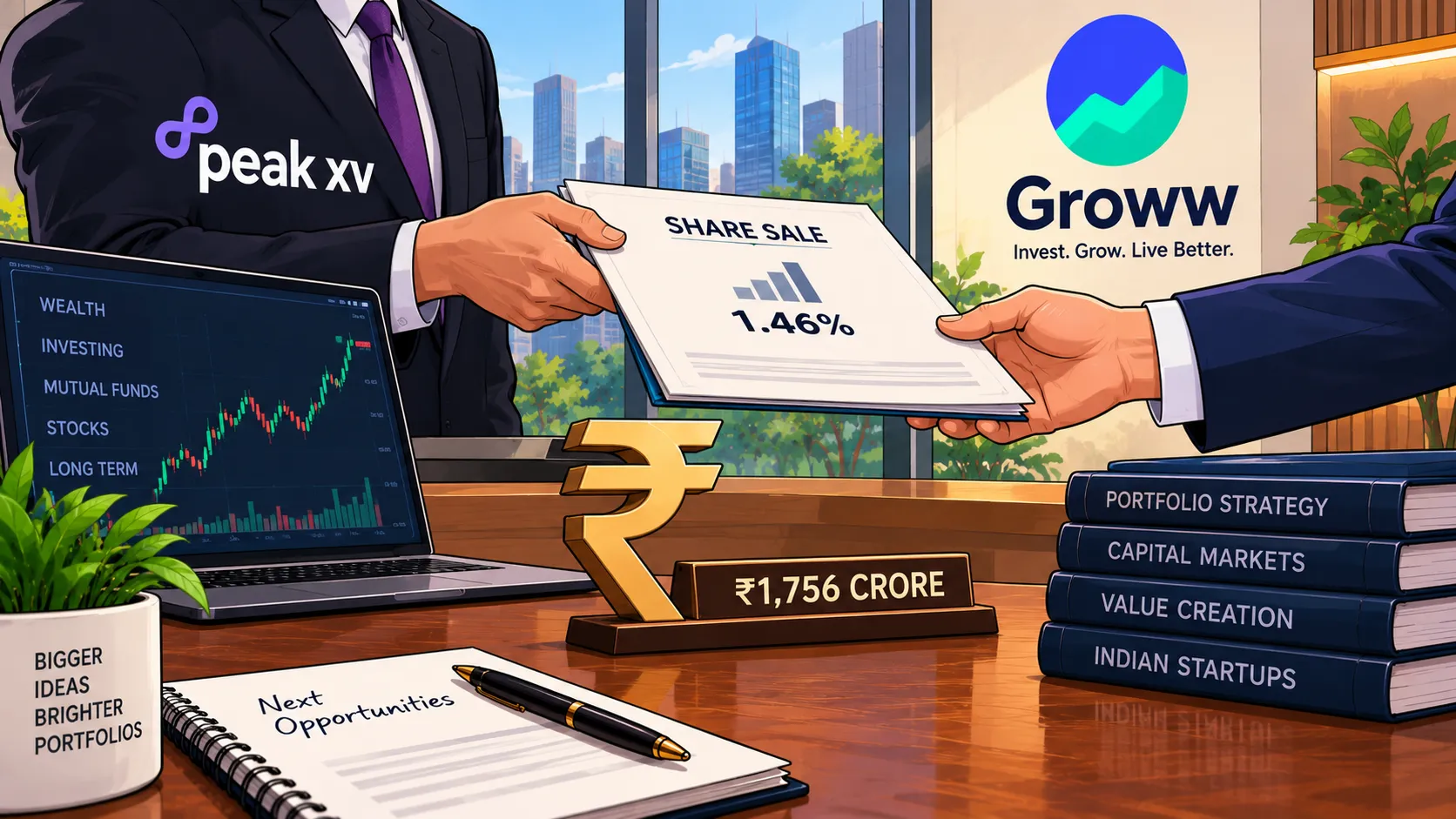 Peak XV Sells 1.46% Groww Stake for ₹1,756 Crore